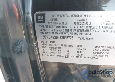 2007 Chevrolet Hhr Lt from USA, damaged, VIN 3GNDA23D97S595725